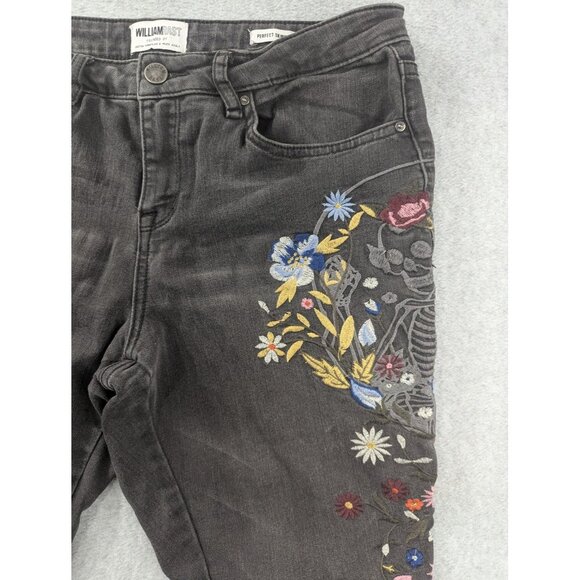 William Rast Jeans Womens 30 Black Perfect Skinny Embroidered Floral Skeleton - Picture 3 of 16